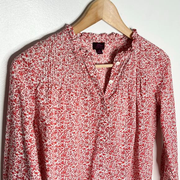 J. Crew Liberty Fabrics Chamomile Ruffle Neck Popover Top Womens 2 Red Floral - Picture 4 of 9